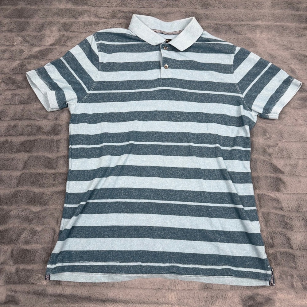 Banana Republic Mens Blue Striped Short Sleeve Polo Shirt Large Cotton Blend